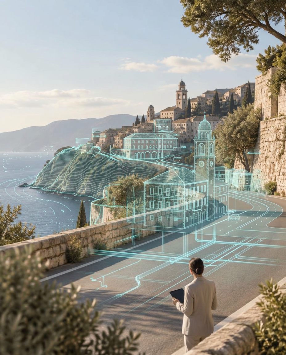 Mediterranean coastal city represented as a precise digital twin